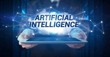 Tablet tutan kişi, teknoloji konsepti