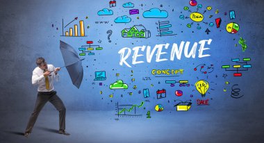 Şemsiyenin arkasına saklanan iş adamı