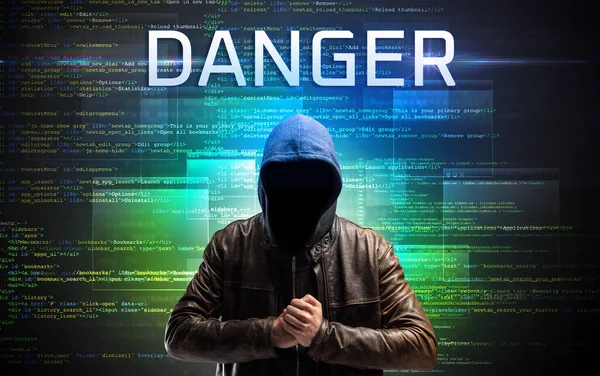 Faceless hacker on code background — Stock Photo, Image