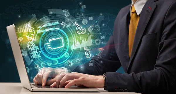 Business hand typing on a modern laptop — Stock Photo, Image