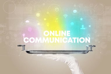 Waiter serving social networking concept
