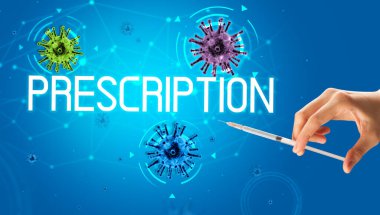 Şırınga, elinde tıbbi enjeksiyon, koronavirüs aşısı konsepti.