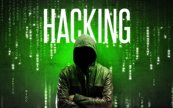 Faceless hacker with inscription concept — Stock Photo, Image