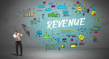 İş adamı şemsiye kavramının arkasına saklanıyor