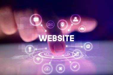 Web teknolojisi simgeleriyle tablete dokunmak