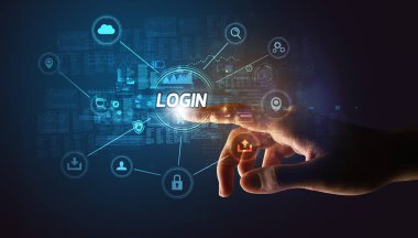 Hand touching cybersecurity button concept