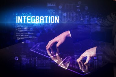 Hand touching digital table concept