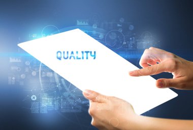 El işi fütüristik tablet, teknoloji konsepti.