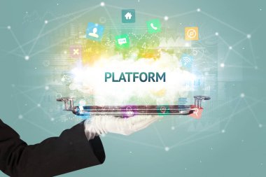 Waiter serving social networking concept