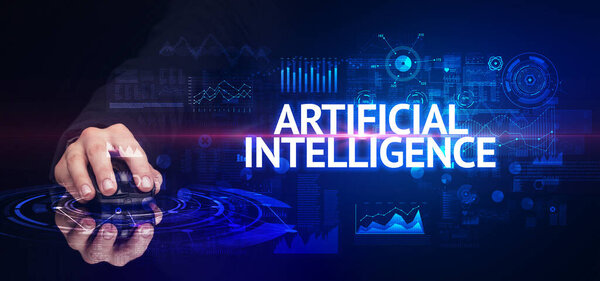 hand holding wireless peripheral, modern technology concept