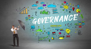 İş adamı şemsiye kavramının arkasına saklanıyor