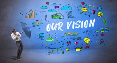 İş adamı şemsiye kavramının arkasına saklanıyor