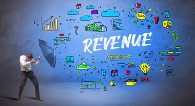 İş adamı şemsiye kavramının arkasına saklanıyor