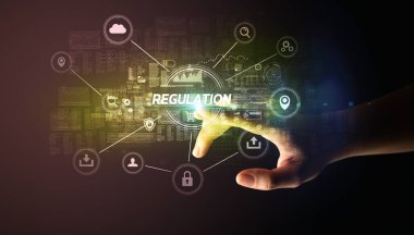 Hand touching cybersecurity button concept