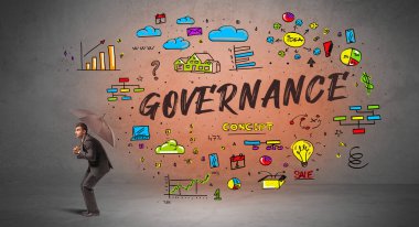 İş adamı şemsiye kavramının arkasına saklanıyor