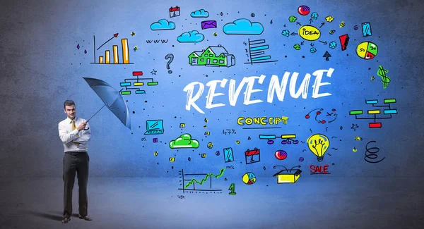 İş adamı şemsiye kavramının arkasına saklanıyor