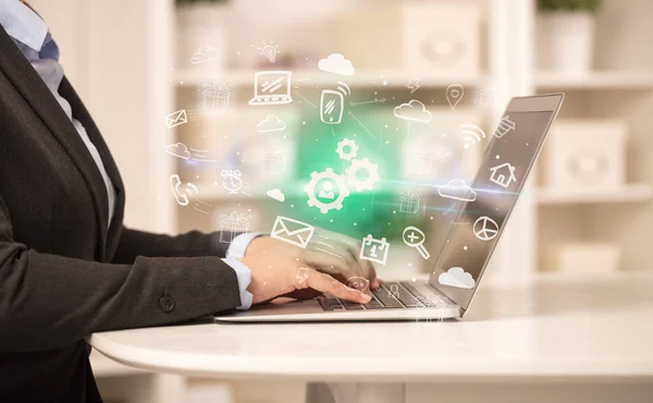 Businessman working on laptop with new business concept — Stock Photo, Image