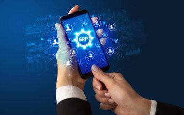 ERP kısaltmalı akıllı telefon, modern teknoloji konsepti.