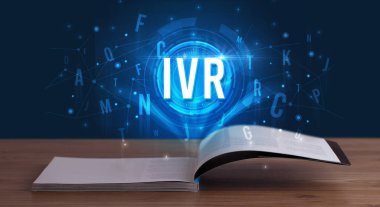 Açık bir kitaptan çıkan Ivr yazımı, dijital teknoloji konsepti