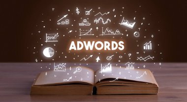 Adwords yazıt açık bir kitap, iş kavramı çıkan