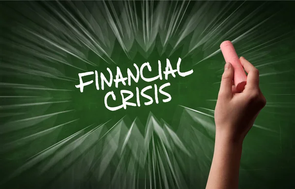 Desenho Mão Inscrição Crise Financeira Com Giz Branco Quadro Negro — Fotografia de Stock