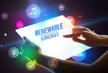 Yenilenebilir yazıtlı fütüristik tablet, yeni teknoloji konsepti