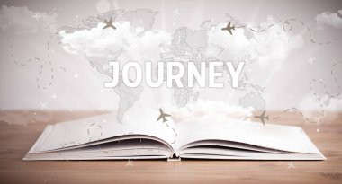 JOURNEY yazıtları ve tatil konsepti içeren kitabı aç