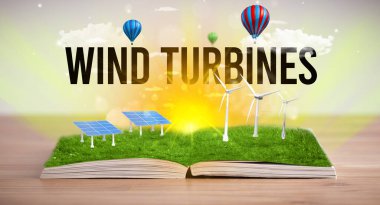 WIND TURBINES yazıtlı açık kitap, yenilenebilir enerji kavramı