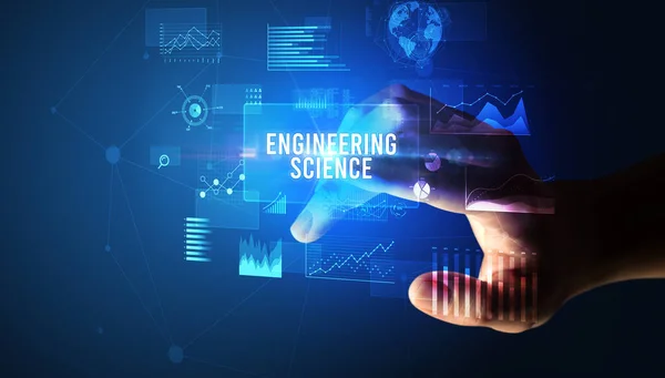 Χέρι Αγγίζοντας Engineering Science Επιγραφή Νέα Έννοια Της Επιχειρηματικής Τεχνολογίας — Φωτογραφία Αρχείου