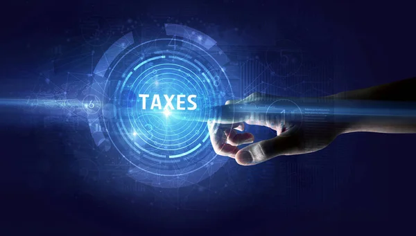 Ruční Dotyk Tlačítka Taxes Moderní Business Technology Koncept — Stock fotografie