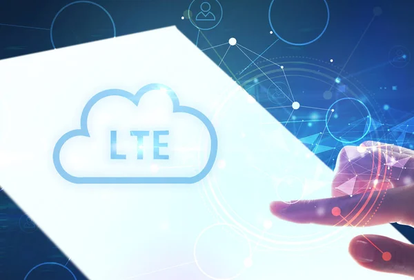 Handholdig Tavoletta Futuristica Con Iscrizione Lte Concetto Tecnologia Moderna — Foto Stock