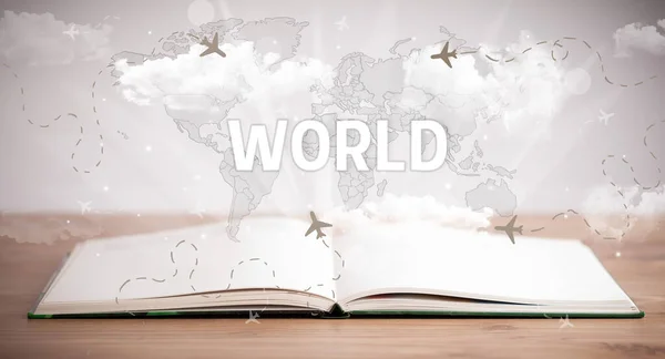 Open Book World Inscription Vacation Concept — Stock Photo, Image
