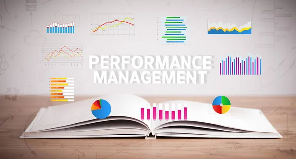 Öppen Bok Med Performance Management Inskription Nytt Affärskoncept — Stockfoto