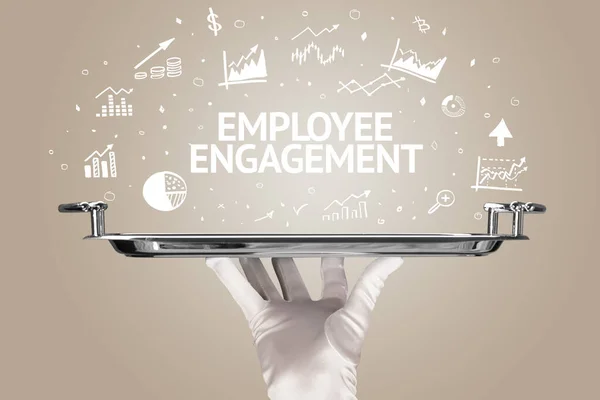 Kellner Serviert Geschäftsidee Konzept Mit Employee Engagement Inschrift — Stockfoto