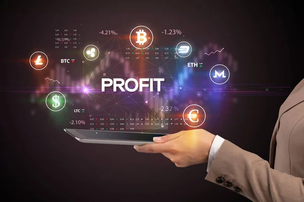 Close Van Een Touchscreen Met Profit Inscriptie Business Opportunity Concept — Stockfoto