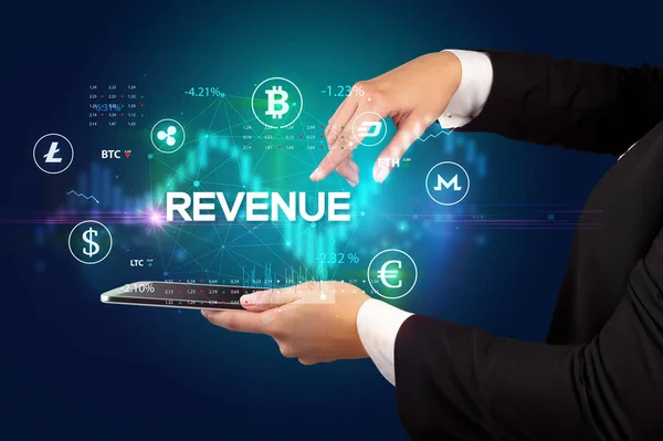 Zbliżenie Ekranu Dotykowego Napisem Revenue Koncepcja Możliwości Biznesowych — Zdjęcie stockowe