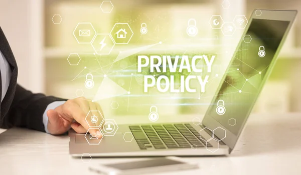 Privacy Policy Inscription Laptop Internet Security Data Protection Concept Blockchain — Stock Photo, Image