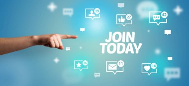 Katılım Günümüz yazıtlarına, sosyal ağ kavramına işaret eden kırpılmış elin yakın çekimi