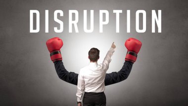 DISRUPTION yazıtları, siber güvenlik kavramına sahip bir işadamının arka görüşü