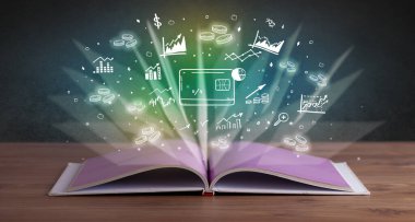 Üzerinde kart simgeleri olan açık kitapların kapatılması, büyük kar kavramı