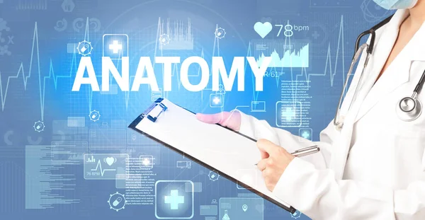 Joven Doctor Anotando Notas Con Inscripción Anatomía Concepto Salud —  Fotos de Stock