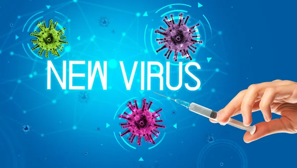 Syringe Medical Injection Hand New Virus Inscription Coronavirus Vaccine Concept — Stock Photo, Image