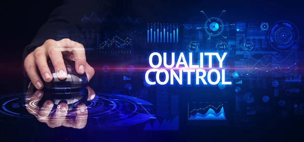 Ручная Беспроводная Периферия Надписью Quality Control Концепция Современных Технологий — стоковое фото