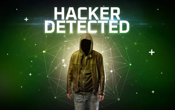 Загадочный Хакер Надписью Hacker Detected Концептуальная Надпись Онлайн Атаки Концепция — стоковое фото