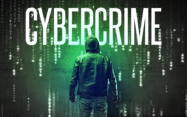 Gesichtsloser Hacker Mit Cybercrime Aufschrift Hacker Konzept — Stockfoto