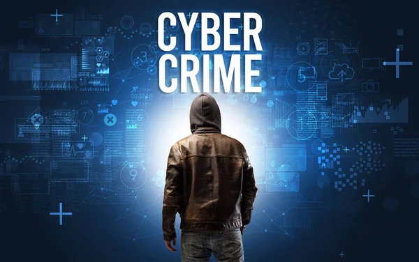 Gesichtsloser Mann Mit Cyber Crime Aufschrift Online Sicherheitskonzept — Stockfoto