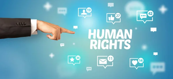 Primer Plano Mano Recortada Apuntando Inscripción Los Derechos Humanos Concepto —  Fotos de Stock
