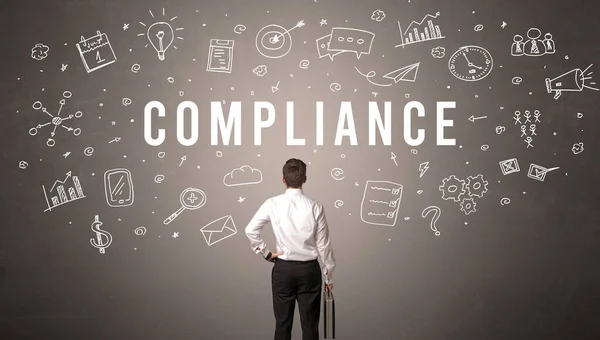 Compliance Yazıt Modern Konsepti Ile Bir Adamının Arka Görünümü — Stok fotoğraf