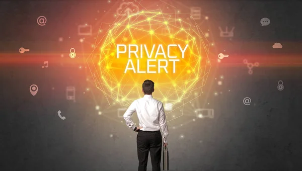 Vue Arrière Homme Affaires Avec Inscription Privacy Alert Concept Sécurité — Photo
