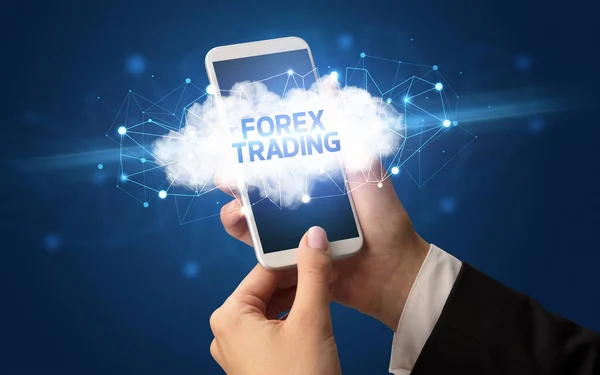 Smartphone Tactile Féminin Avec Inscription Forex Trading Concept Entreprise Cloud — Photo